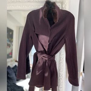 Akris brown blazer / jacket with real chinchilla fur collar (size M/L)